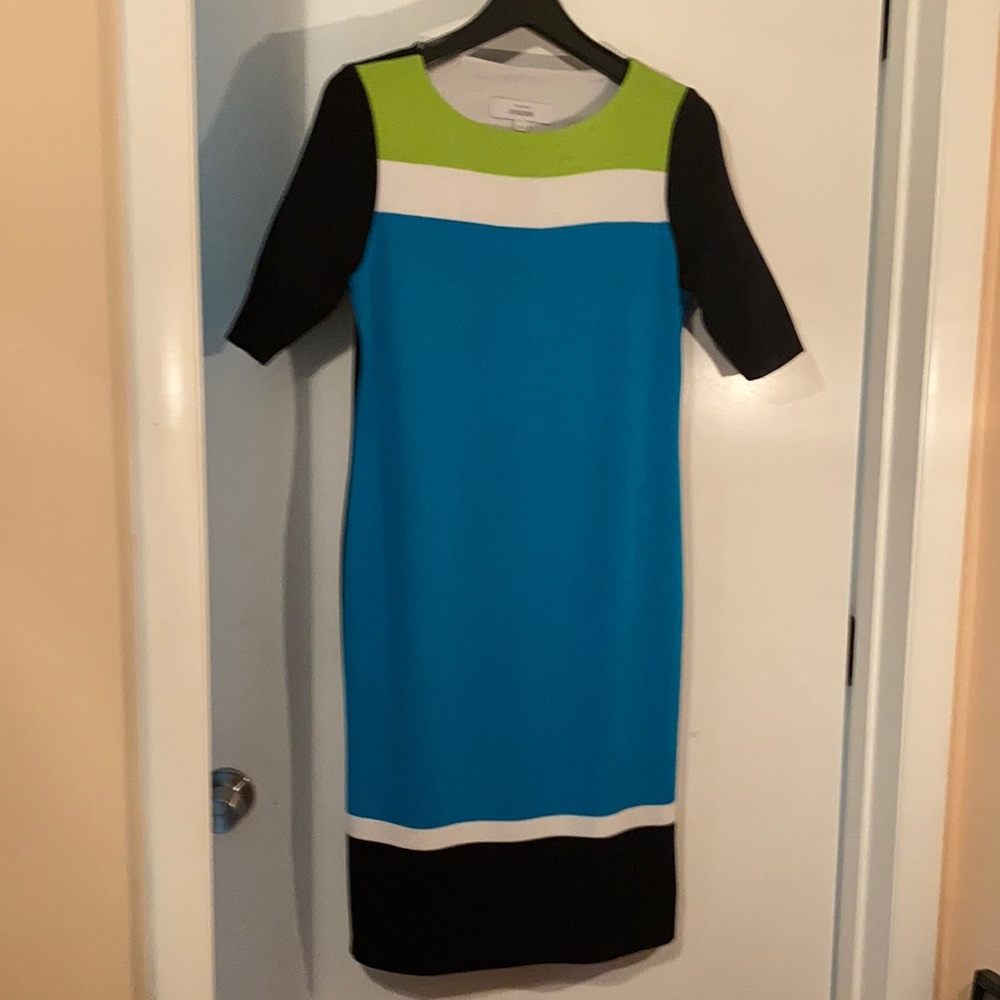 MISOOK Color Block Dress Blue, Black Green & White